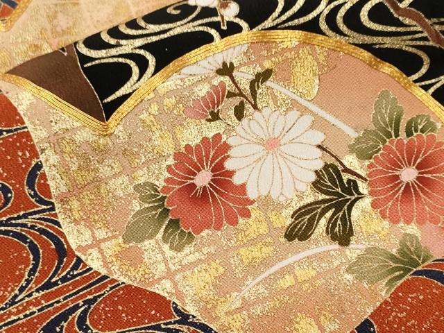 平和屋着物■豪華黒留袖　駒刺繍　地紙流水鴛鴦枝花文　暈し染め　金彩　正絹　逸品　CABH0435ev