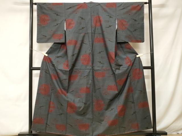平和屋着物■本場大島紬　7マルキ　エ霞菊文　正絹　逸品　CABH0437ev