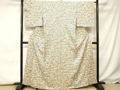 平和屋着物■上質な小紋　流水草花文　正絹　逸品　CABH0448ev