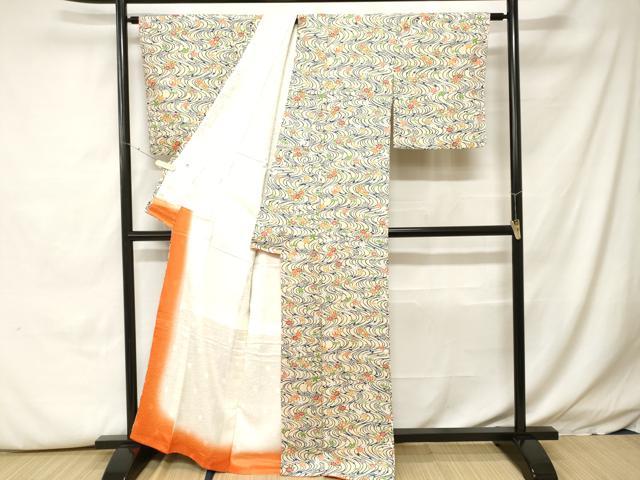 平和屋着物■上質な小紋　流水草花文　正絹　逸品　CABH0448ev