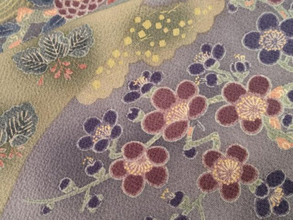 平和屋着物■上質な小紋　切嵌草花文　暈し染め　鬼しぼ縮緬　正絹　逸品　CABH0450ev