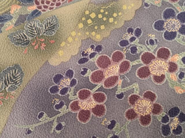 平和屋着物■上質な小紋　切嵌草花文　暈し染め　鬼しぼ縮緬　正絹　逸品　CABH0450ev