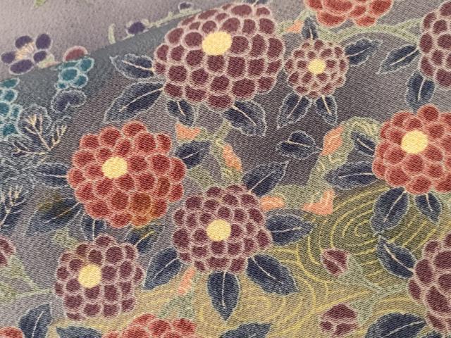 平和屋着物■上質な小紋　切嵌草花文　暈し染め　鬼しぼ縮緬　正絹　逸品　CABH0450ev