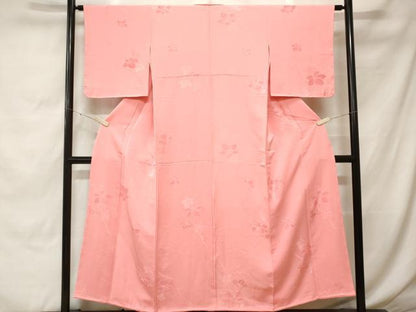 平和屋着物■上質な小紋　地紋起こし　枝花地紋　紅梅色　正絹　逸品　CABH0453ev
