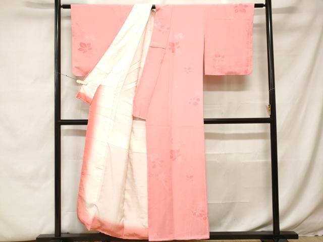 平和屋着物■上質な小紋　地紋起こし　枝花地紋　紅梅色　正絹　逸品　CABH0453ev