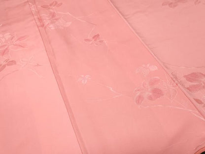 平和屋着物■上質な小紋　地紋起こし　枝花地紋　紅梅色　正絹　逸品　CABH0453ev