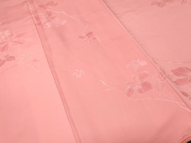 平和屋着物■上質な小紋　地紋起こし　枝花地紋　紅梅色　正絹　逸品　CABH0453ev