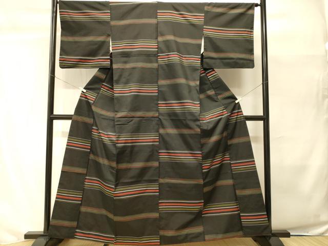 平和屋着物■上質な紬　横段文　正絹　逸品　CABH0457ev