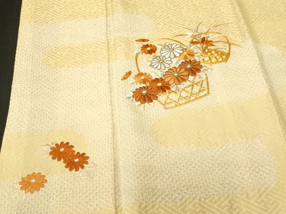 平和屋着物■訪問着　駒刺繍　絞り　エ霞花籠文　正絹　逸品　CABH0460ev