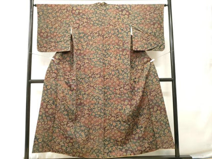 平和屋着物■上質な小紋　紬地　切嵌草花文　正絹　逸品　CABH0476ev