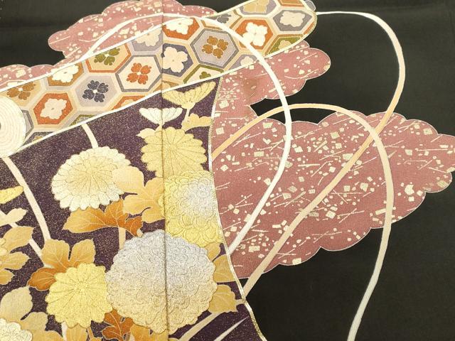 平和屋着物■豪華黒留袖　駒刺繍　絵巻草花文　金銀彩　正絹　逸品　CABH0480ev