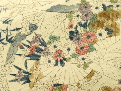 平和屋着物■上質な紬　扇面風景文　正絹　逸品　CABH0486ev