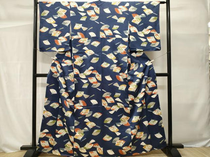 平和屋着物■上質な小紋　扇面草花文　金彩　正絹　逸品　未使用　CABH0488ev