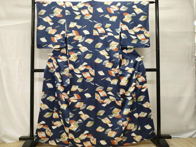 平和屋着物■上質な小紋　扇面草花文　金彩　正絹　逸品　未使用　CABH0488ev