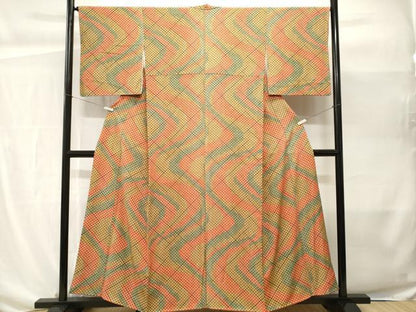 平和屋着物■上質な小紋　よろけ縞　正絹　逸品　CABH0492ev