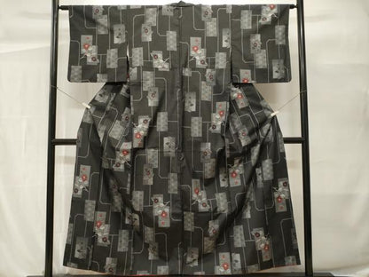 平和屋着物■本場大島紬　色紙重ね麻の葉花文　正絹　逸品　CABH0495ev