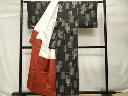平和屋着物■本場大島紬　色紙重ね麻の葉花文　正絹　逸品　CABH0495ev