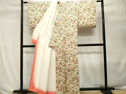 平和屋着物■上質な小紋　型染め　吉祥枝花文　正絹　逸品　CABH0496ev