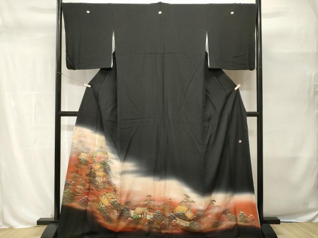 平和屋着物■豪華黒留袖　作家物　風景文　暈し染め　金彩　ロング丈　正絹　逸品　CABH0502ev
