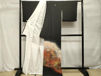 平和屋着物■豪華黒留袖　作家物　風景文　暈し染め　金彩　ロング丈　正絹　逸品　CABH0502ev