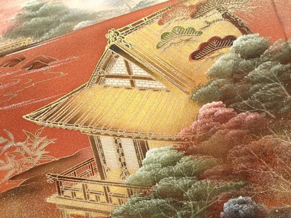 平和屋着物■豪華黒留袖　作家物　風景文　暈し染め　金彩　ロング丈　正絹　逸品　CABH0502ev