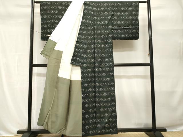 平和屋着物■上質な紬　絵絣文　黒地　正絹　逸品　CABH0507ev