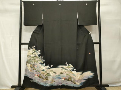 平和屋着物■豪華黒留袖　作家物　鴛鴦松梅流水文　暈し染め　金彩　正絹　逸品　CABH0515ev