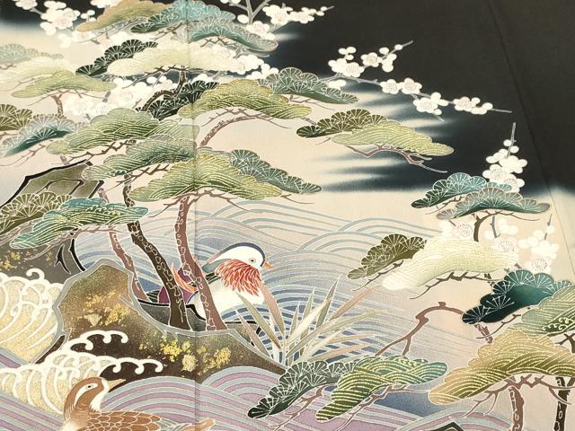 平和屋着物■豪華黒留袖　作家物　鴛鴦松梅流水文　暈し染め　金彩　正絹　逸品　CABH0515ev