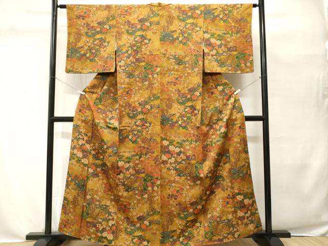 平和屋着物□上質な小紋 流水草花文 正絹 逸品 CABH0519ev