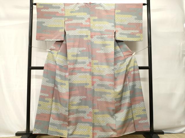 平和屋着物■上質な紬　変わり麻の葉笹文　正絹　逸品　CABH0530ev