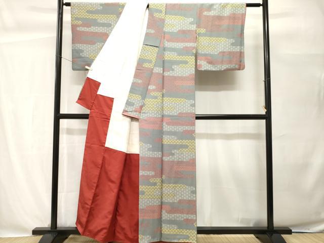 平和屋着物■上質な紬　変わり麻の葉笹文　正絹　逸品　CABH0530ev