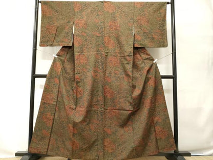 平和屋着物■上質な紬　切嵌更紗花文　正絹　逸品　CABH0531ev