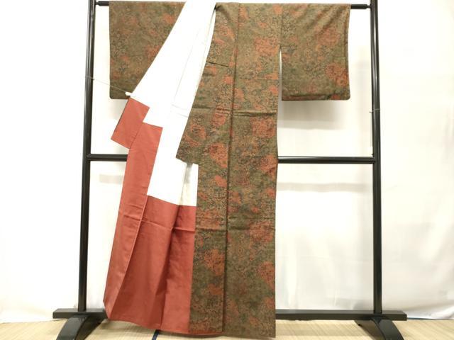 平和屋着物■上質な紬　切嵌更紗花文　正絹　逸品　CABH0531ev