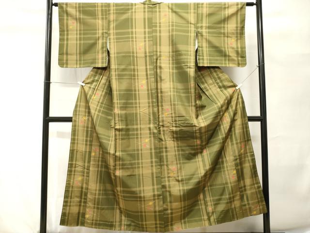 平和屋着物■上質な紬　格子　簪　正絹　逸品　CABH0533ev