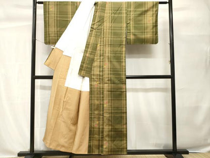 平和屋着物■上質な紬　格子　簪　正絹　逸品　CABH0533ev