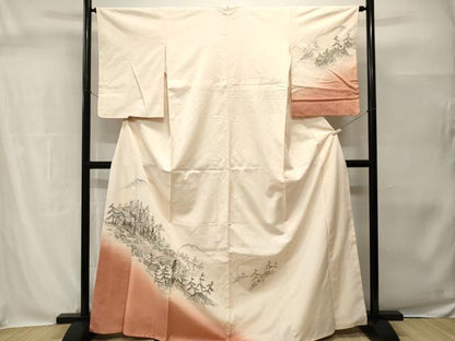 平和屋着物■訪問着　紬地　遠山風景文　正絹　逸品　CABH0550ev