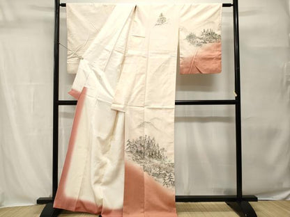 平和屋着物■訪問着　紬地　遠山風景文　正絹　逸品　CABH0550ev