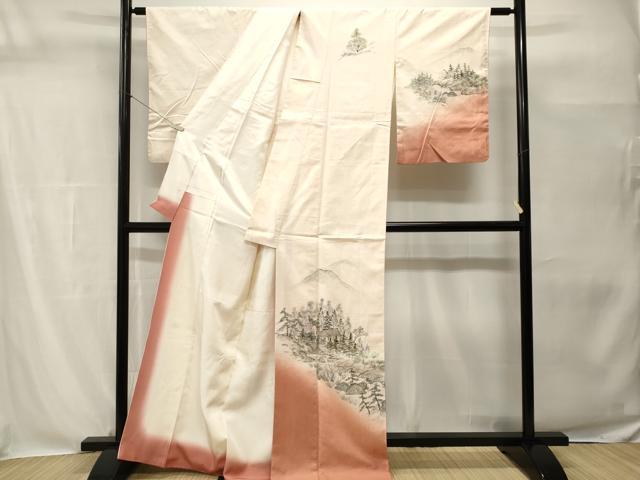 平和屋着物■訪問着　紬地　遠山風景文　正絹　逸品　CABH0550ev