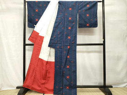 平和屋着物■上質な紬　十字絣花文　正絹　逸品　未使用　CABH0551ev