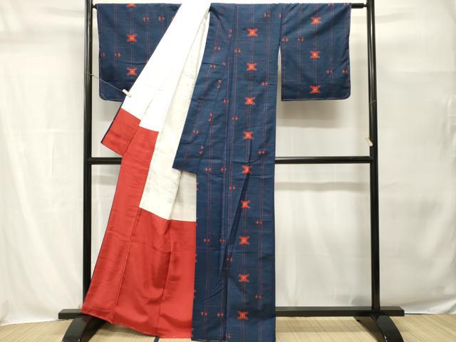 平和屋着物■上質な紬　十字絣花文　正絹　逸品　未使用　CABH0551ev