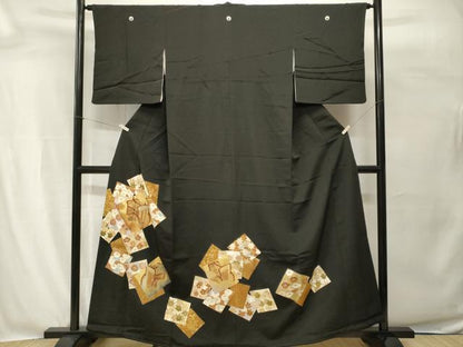 平和屋着物■豪華黒留袖　駒刺繍　色紙重ね御所車花文　金彩　正絹　逸品　CABH0584ev