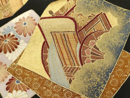 平和屋着物■豪華黒留袖　駒刺繍　色紙重ね御所車花文　金彩　正絹　逸品　CABH0584ev