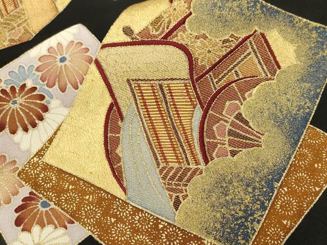 平和屋着物■豪華黒留袖　駒刺繍　色紙重ね御所車花文　金彩　正絹　逸品　CABH0584ev