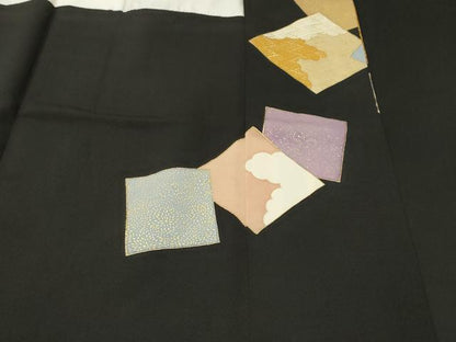 平和屋着物■豪華黒留袖　駒刺繍　色紙重ね御所車花文　金彩　正絹　逸品　CABH0584ev