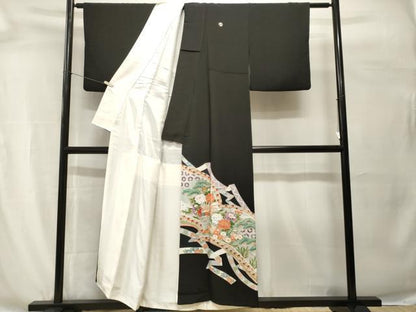 平和屋着物■豪華黒留袖　刺繍　冊子孔雀吉祥花文　正絹　逸品　CABH0587ev
