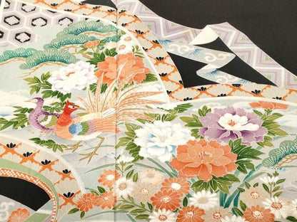 平和屋着物■豪華黒留袖　刺繍　冊子孔雀吉祥花文　正絹　逸品　CABH0587ev