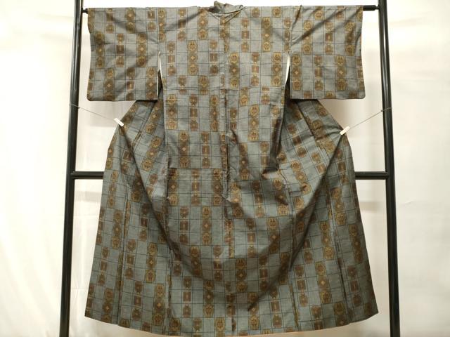 平和屋着物■本場大島紬　7マルキ　幾何学文　正絹　逸品　CABH0603ev