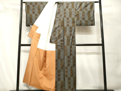 平和屋着物■本場大島紬　7マルキ　幾何学文　正絹　逸品　CABH0603ev