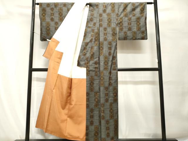 平和屋着物■本場大島紬　7マルキ　幾何学文　正絹　逸品　CABH0603ev