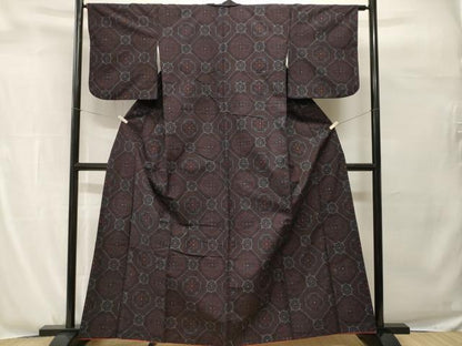 平和屋着物■上質な紬　菱花文　正絹　逸品　CABH0604ev
